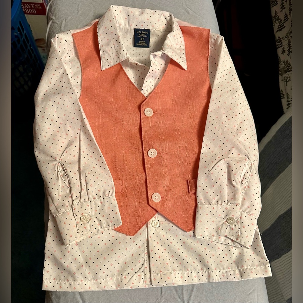 U.S. Polo Assn. Button-down shirt and Vest 
4t boys NWT